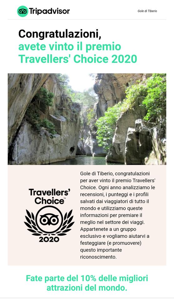 Gole di Tiberio – Il Travellers’ Choise a Madonie Outdoor Associazione Sportiva da Tripadvisor prestigioso premio