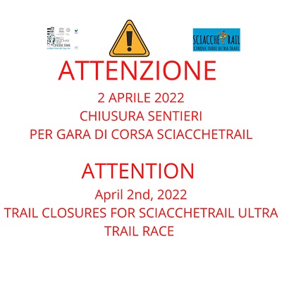 Attenzione: 2 Aprile, chiusura sentieri per gara Sciacchetrail 