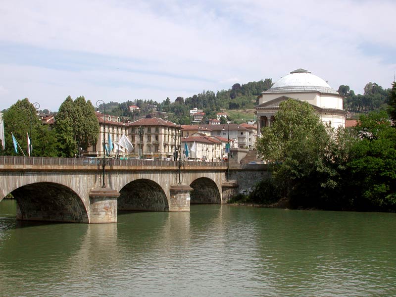 Vittorio Emanuele I Bridge, river Po, and Gran Madre Church